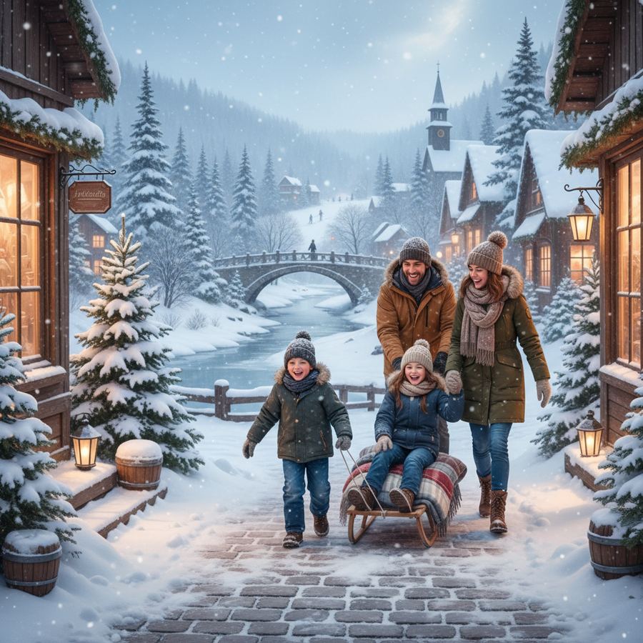 Kids skating on an outdoor rink in Petawawa with snow-covered trees in the background